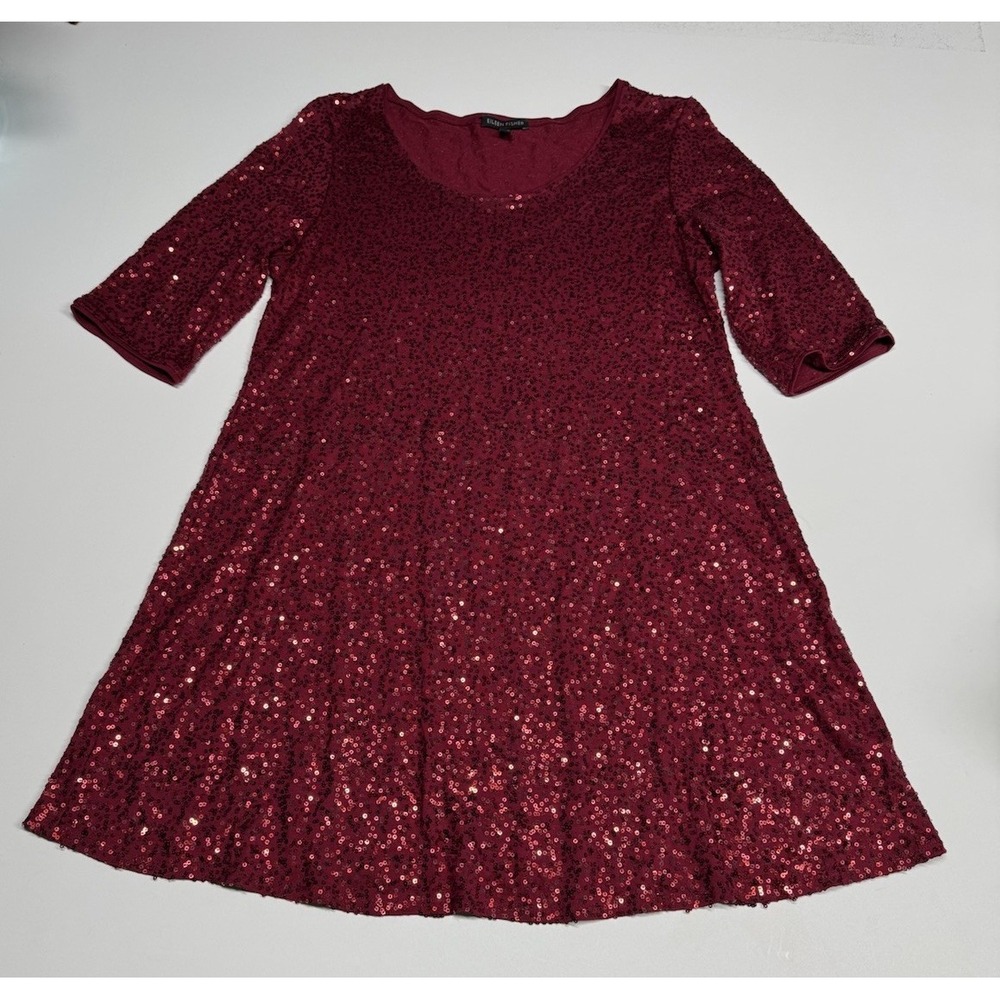 Eileen Fisher Small 100% Silk Red Sequin Knee Length Dress